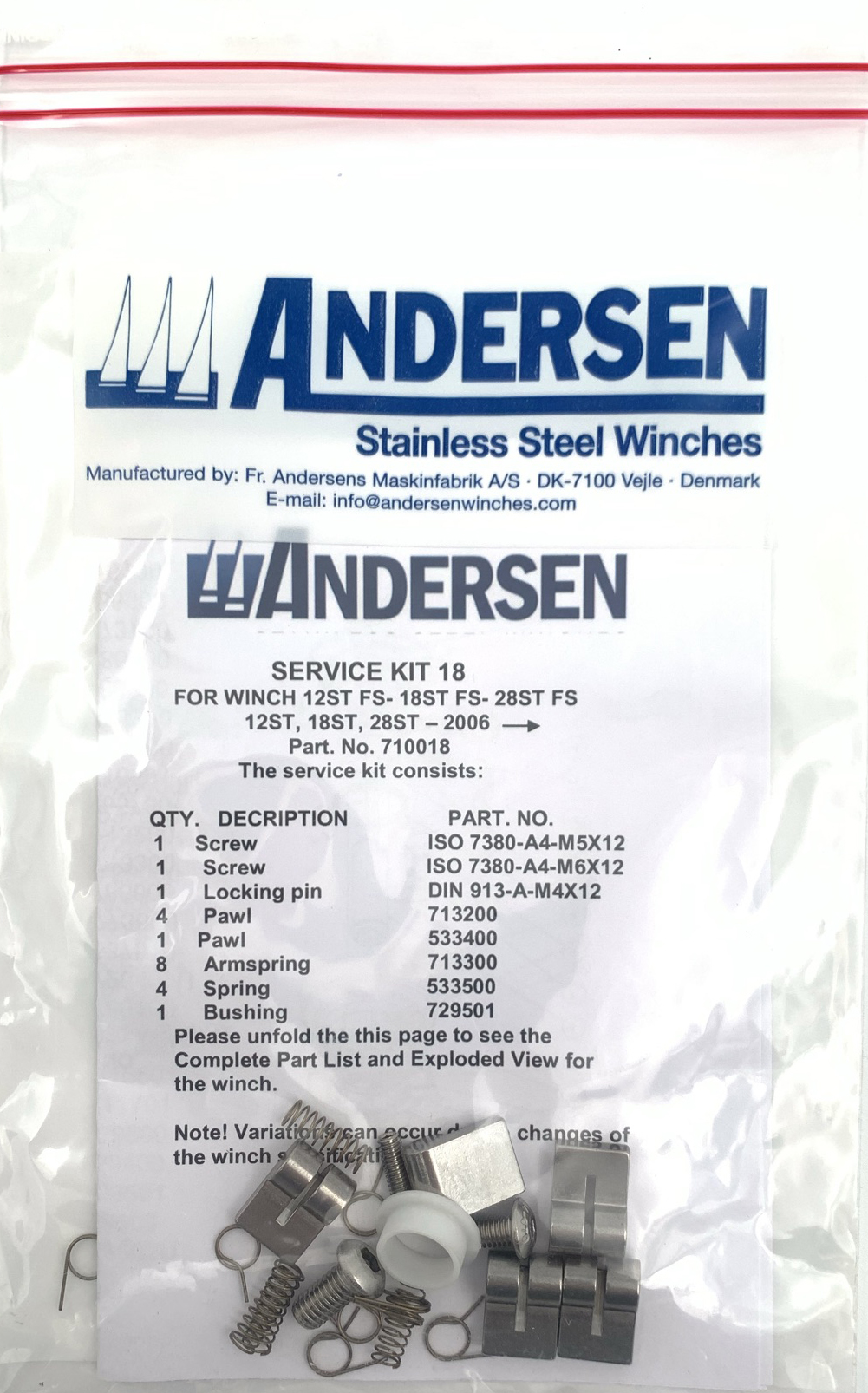 RA710018, Andersen winch service kit lier